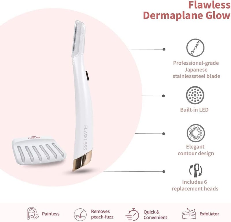 Flawless Finishing Touch Flawless Dermaplane Glo Facial Exfoliator with 6 replacement heads - Image 3