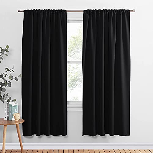 PONY DANCE Blackout Curtains for Bedroom 72 inch Long  Solid Rod Pocket Thermal Insulated Panels for Living Room Black Out Energy Efficient Window Drapes 42inch by 72inch Black 2 Pieces - Image 1