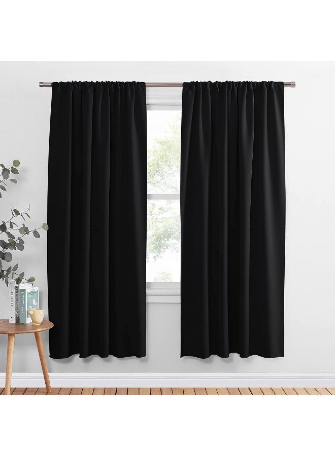 PONY DANCE Blackout Curtains for Bedroom 72 inch Long  Solid Rod Pocket Thermal Insulated Panels for Living Room Black Out Energy Efficient Window Drapes 42inch by 72inch Black 2 Pieces - Image 2