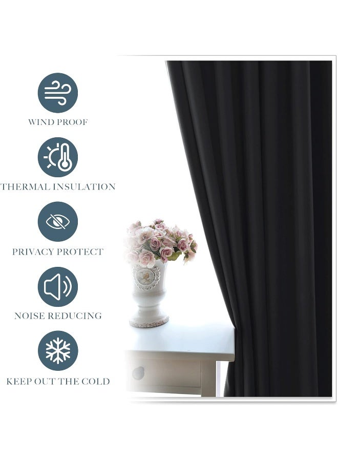 PONY DANCE Blackout Curtains for Bedroom 72 inch Long  Solid Rod Pocket Thermal Insulated Panels for Living Room Black Out Energy Efficient Window Drapes 42inch by 72inch Black 2 Pieces - Image 4