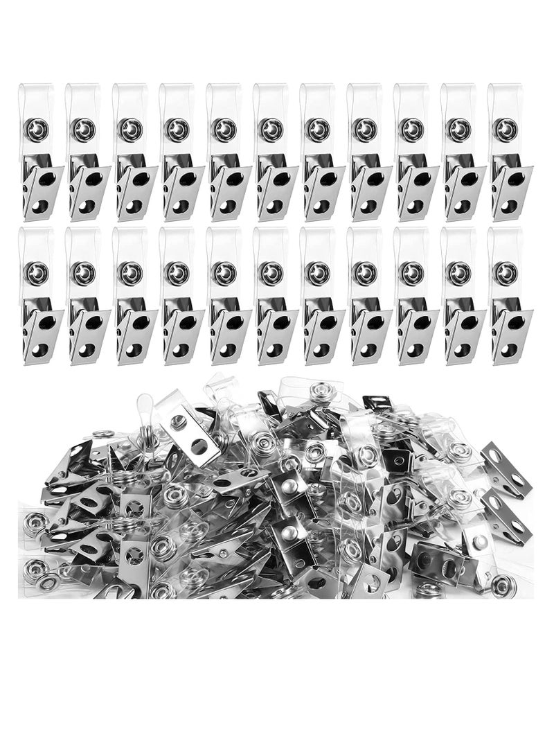 TRASSLE 100 pcs Metal Badge Clips ID Badge Clips Double Hole Badge Clips with Clear PVC Straps Name Tag Clips ID Strap Clip for ID Cards and Badge Holders, Office School Supplies  - Image 1