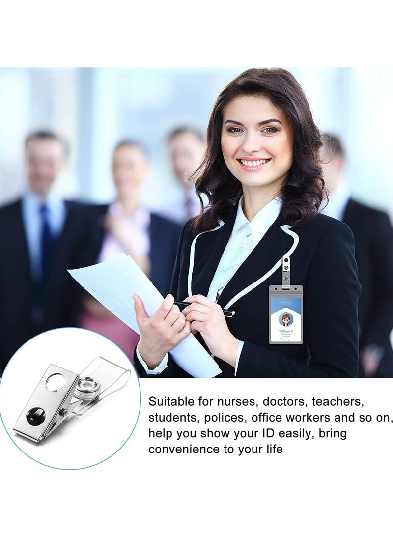 TRASSLE 100 pcs Metal Badge Clips ID Badge Clips Double Hole Badge Clips with Clear PVC Straps Name Tag Clips ID Strap Clip for ID Cards and Badge Holders, Office School Supplies  - Image 5