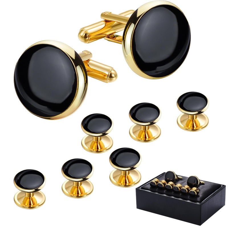 Menâ€™s Cufflinks and Tuxedo Studs Set with Gift Box; Menâ€™s Jewelry or Accessories Suitable for Black Suit White shirts vest and Red Bow tie on Wedding or Anniversary and Birthday
