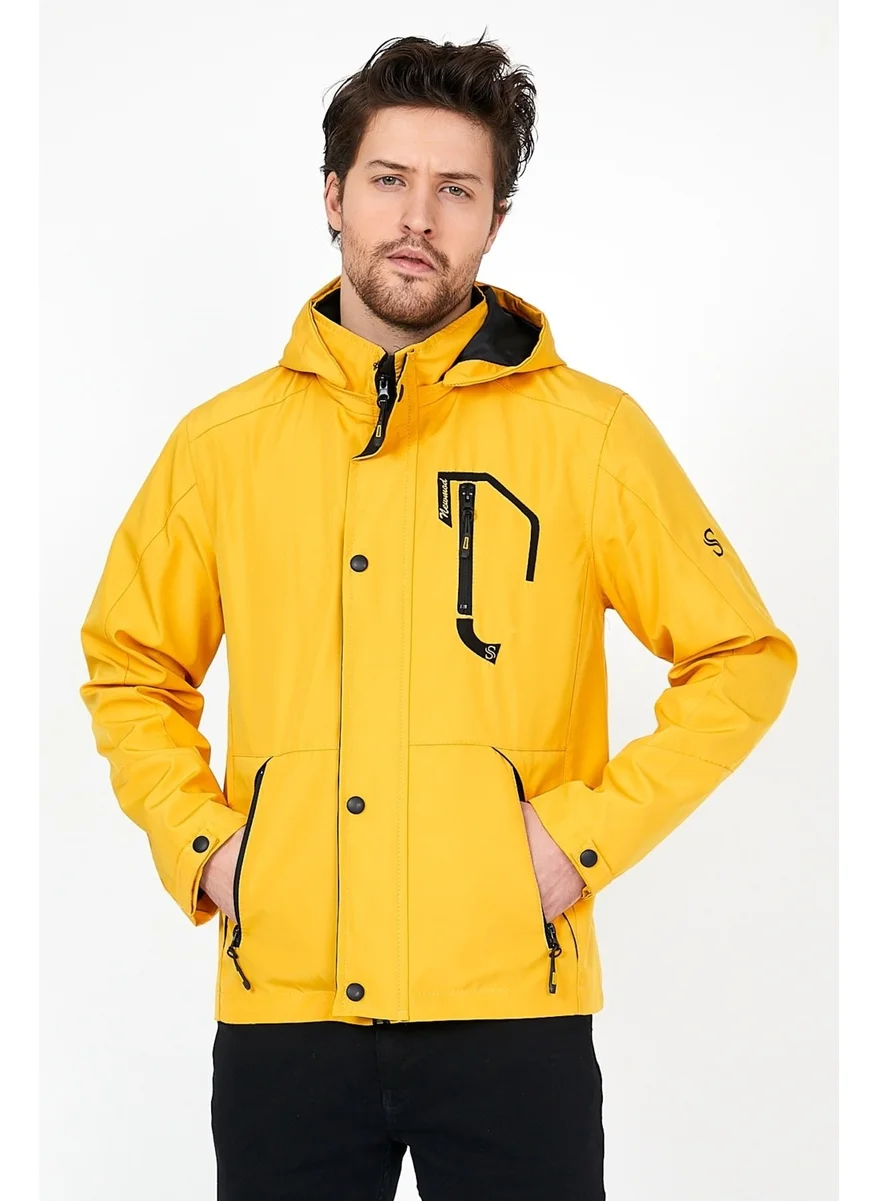 سيفيست New Season Men's Yellow Softshell Hooded Inner Pocket Water and Windproof Seasonal & Summer Coat