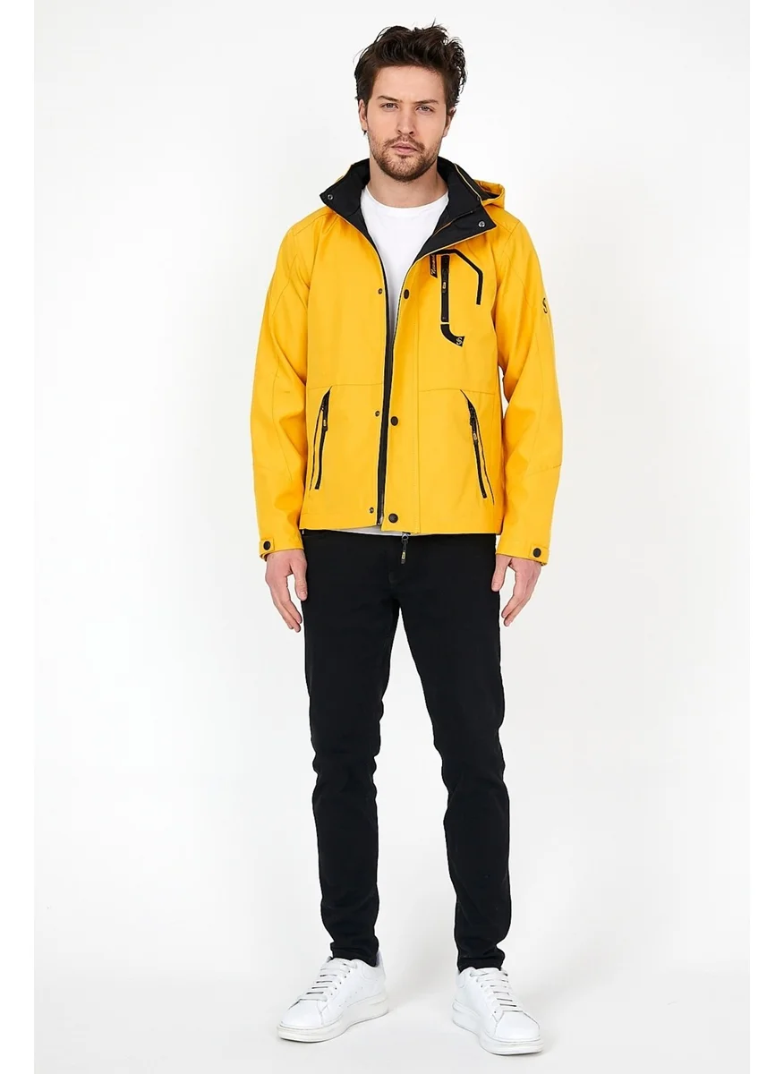 سيفيست New Season Men's Yellow Softshell Hooded Inner Pocket Water and Windproof Seasonal & Summer Coat