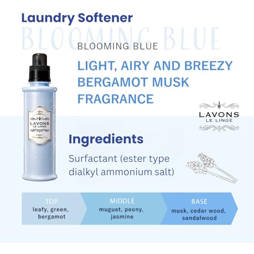 LAVONS Natural Fabric Conditioner for Sensitive Skin, Plant-Based Laundry Softener for Baby & Pet, Reduces Fabric Wrinkles, Long-Lasting Scent & Odor Control from Japan, BLUE BLOOMING, 20.3 Fl Oz - Image 2