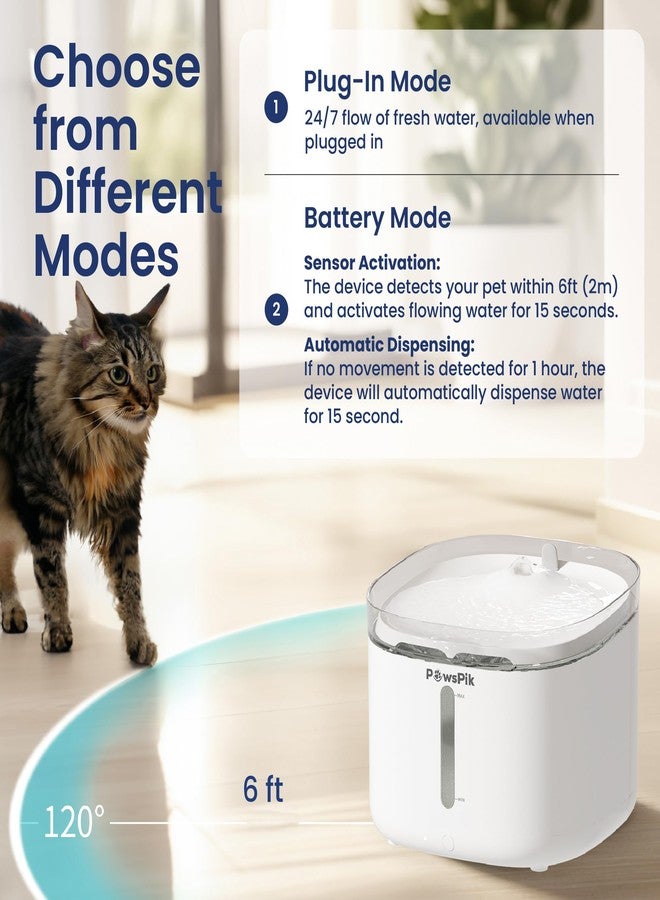 PawsPik NOVA-01 Wireless Cat Water Fountain, Rechargeable Cordless Cat Drinking Fountain with Water-Power Separation, Motion Sensor & Continuous Flow, Filtered Automatic Cat Water Dispenser, White - Image 3
