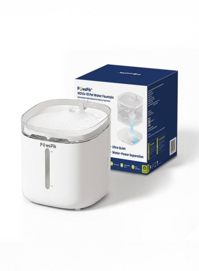 PawsPik NOVA-01 Wireless Cat Water Fountain, Rechargeable Cordless Cat Drinking Fountain with Water-Power Separation, Motion Sensor & Continuous Flow, Filtered Automatic Cat Water Dispenser, White - Image 1