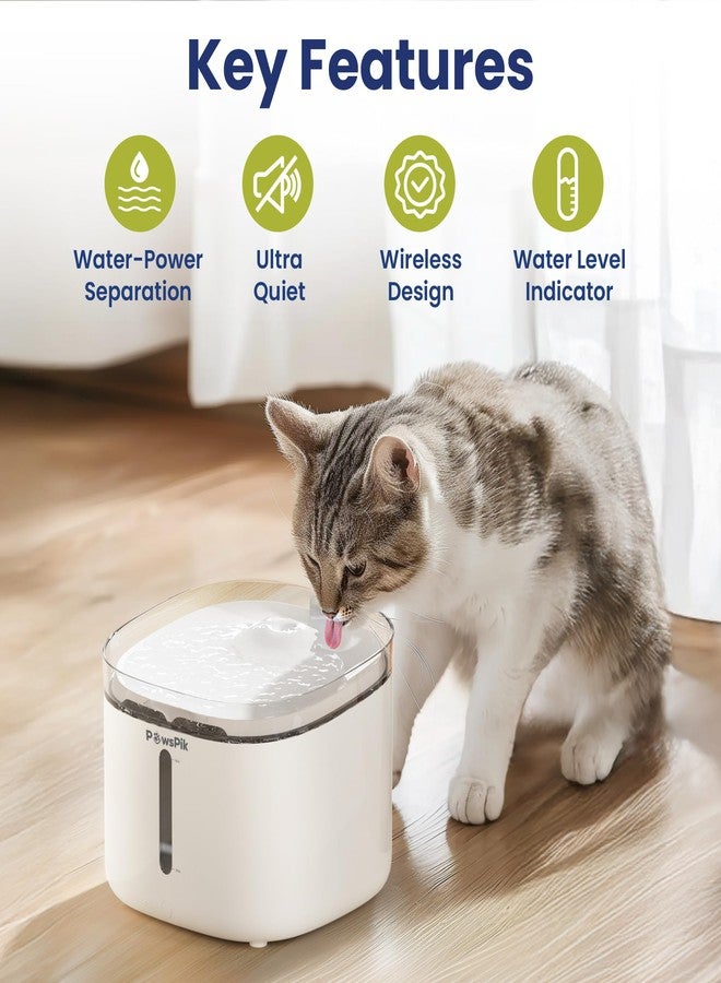 PawsPik NOVA-01 Wireless Cat Water Fountain, Rechargeable Cordless Cat Drinking Fountain with Water-Power Separation, Motion Sensor & Continuous Flow, Filtered Automatic Cat Water Dispenser, White - Image 2