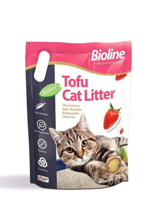 Bioline Tofu Cat Litter 7L -  Strawberry Fragrance for Freshness & Comfort - Image 1