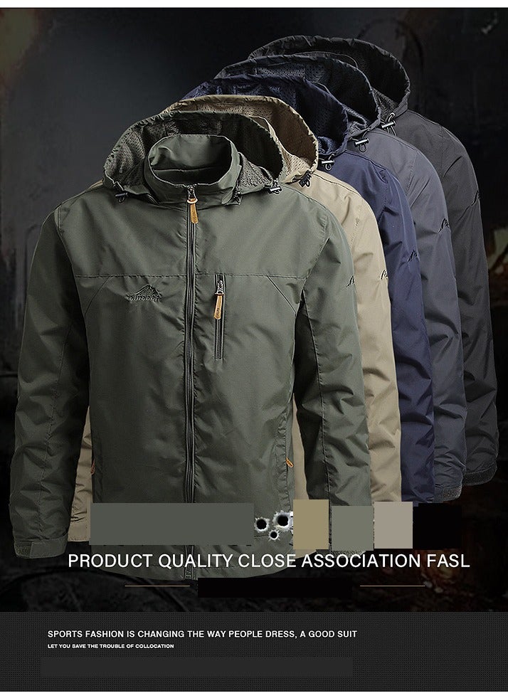 سترة واقية خفيفة للرجال، سترة واقية بقلنسوة، معاطف مطر ناعمة ومقاومة للماء بسحاب وجيوب، معطف واقي من المطر مع غطاء محرك قابل للفصل. - Image 4