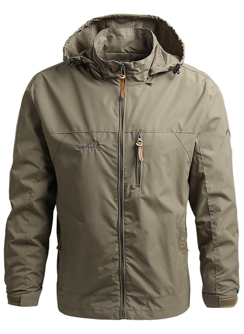 سترة واقية خفيفة للرجال، سترة واقية بقلنسوة، معاطف مطر ناعمة ومقاومة للماء بسحاب وجيوب، معطف واقي من المطر مع غطاء محرك قابل للفصل. - Image 2