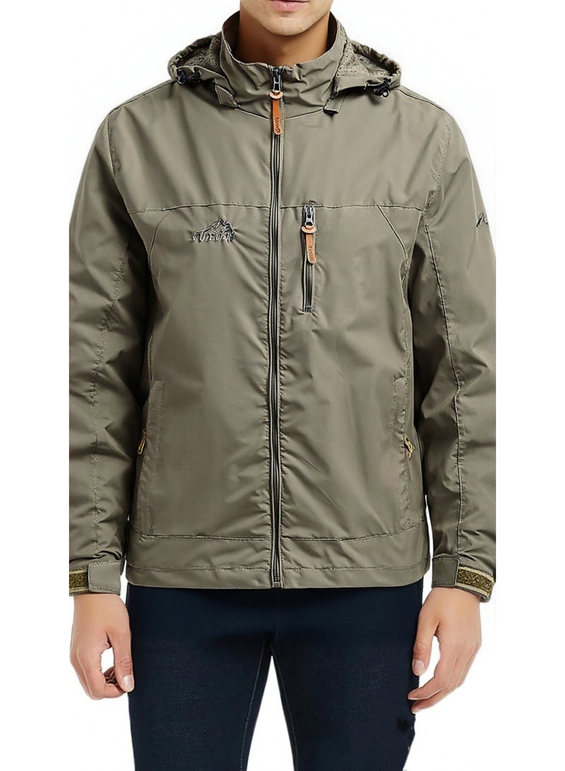 سترة واقية خفيفة للرجال، سترة واقية بقلنسوة، معاطف مطر ناعمة ومقاومة للماء بسحاب وجيوب، معطف واقي من المطر مع غطاء محرك قابل للفصل. - Image 1