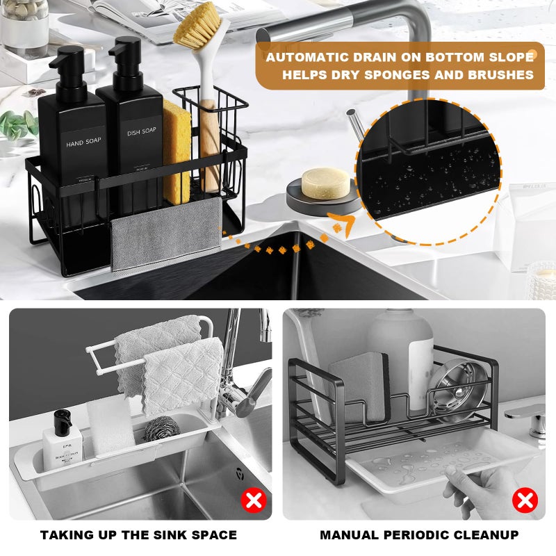 GMISUN Dish Soap Dispenser, 12 fl oz / 350 ml Dual Kitchen Soap Dispensers with Sponge Holder, Customized Matte Black Kitchen Soap Dispenser Set, Modern Hand and Dish Soap Bottle Set Removable - Image 2