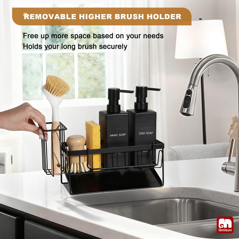 GMISUN Dish Soap Dispenser, 12 fl oz / 350 ml Dual Kitchen Soap Dispensers with Sponge Holder, Customized Matte Black Kitchen Soap Dispenser Set, Modern Hand and Dish Soap Bottle Set Removable - Image 4