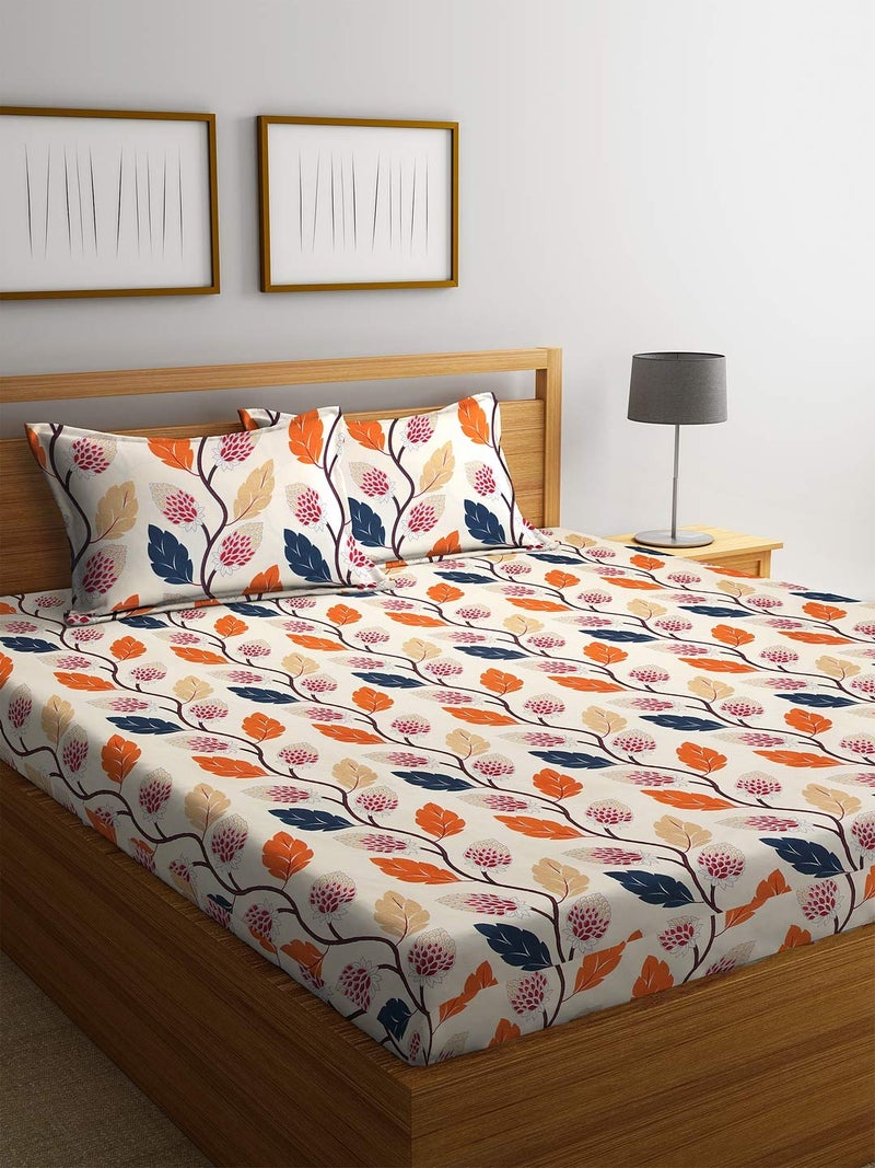 Fashion String 144 TC Microfibre Orange Double Bedsheet with 2 Pillow Covers - Image 1