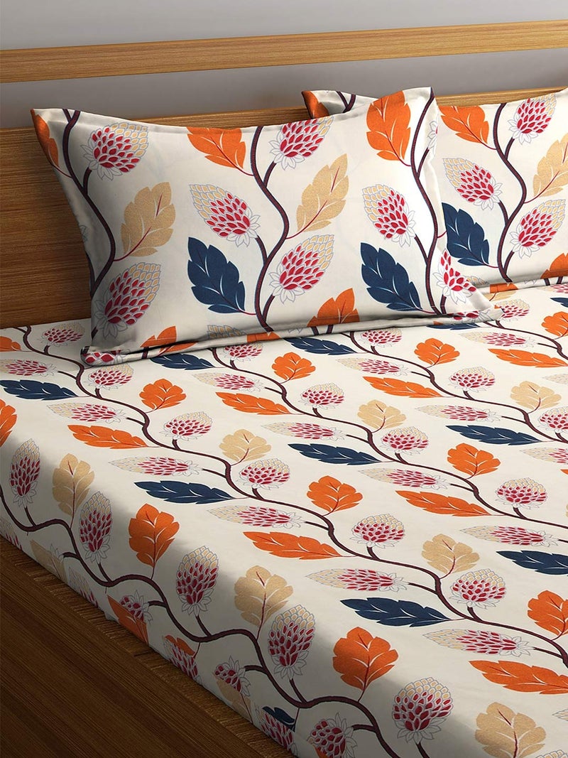 Fashion String 144 TC Microfibre Orange Double Bedsheet with 2 Pillow Covers - Image 2