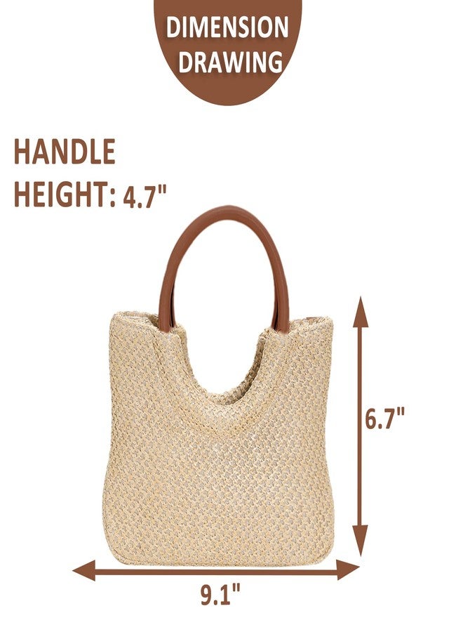 QTKJ Tote Bag for Women, Straw Beach Bag, Round Leather Handbag, Bohemian Hand-Woven, Summer Bag Suitable for Beach, Travel, Daily Matching （Khaki - Image 4