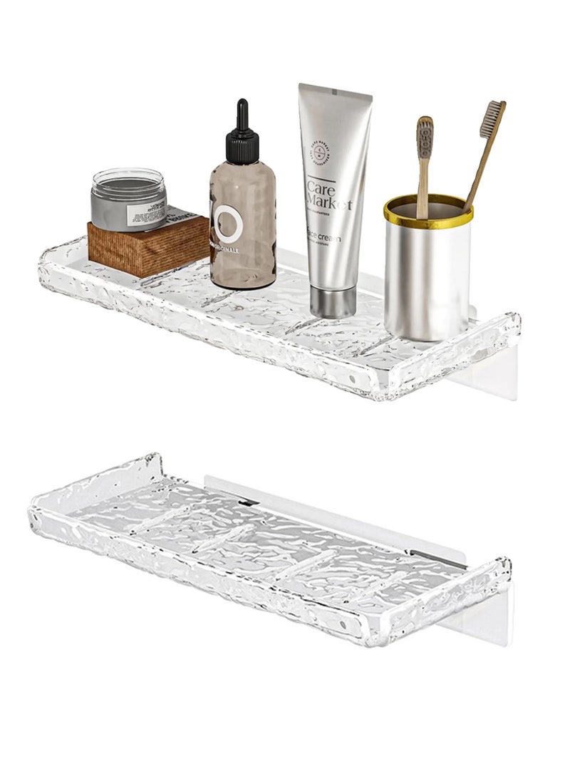 Excefore - Shower Organizer, Wall Floating Shelf, Set of 2 Bathroom Countertop Organizer, with Hooks and no Drilling Design, for Bathroom Storage and moreAcrylic No Drill Wall Mount Adhesive Shelf - Image 1
