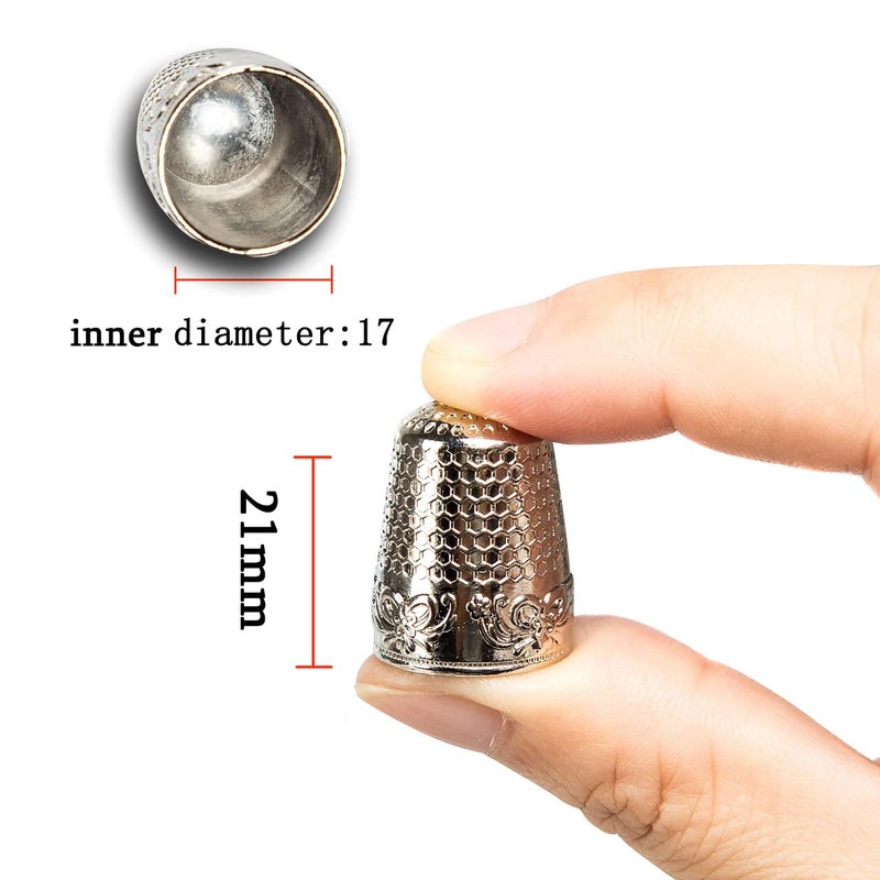 ZESION 4Pcs Sewing Thimbles, Metal Thimbles for Hand Sewing Finger Protector, Quilting Craft Accessories for Knitting Needlework DIY Tools, Silver - Image 2