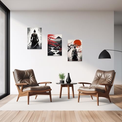 CCWACPP 3 Piece Samurai Wall Art Japan Painting Canvas Print Warrior Figure Pictures Bushido Posters Japanese Culture Theme Artwork Home Room Decor Framed (C, (12"x16"x3)) - Image 5