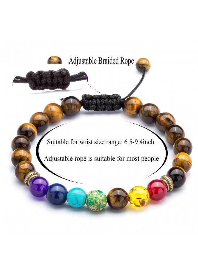 Hamoery Men Women 8mm Lava Rock Chakra Beads Bracelet Gifts Braided Rope Natural Stone Yoga Bracelet Bangle(Tiger Eye) - Image 3