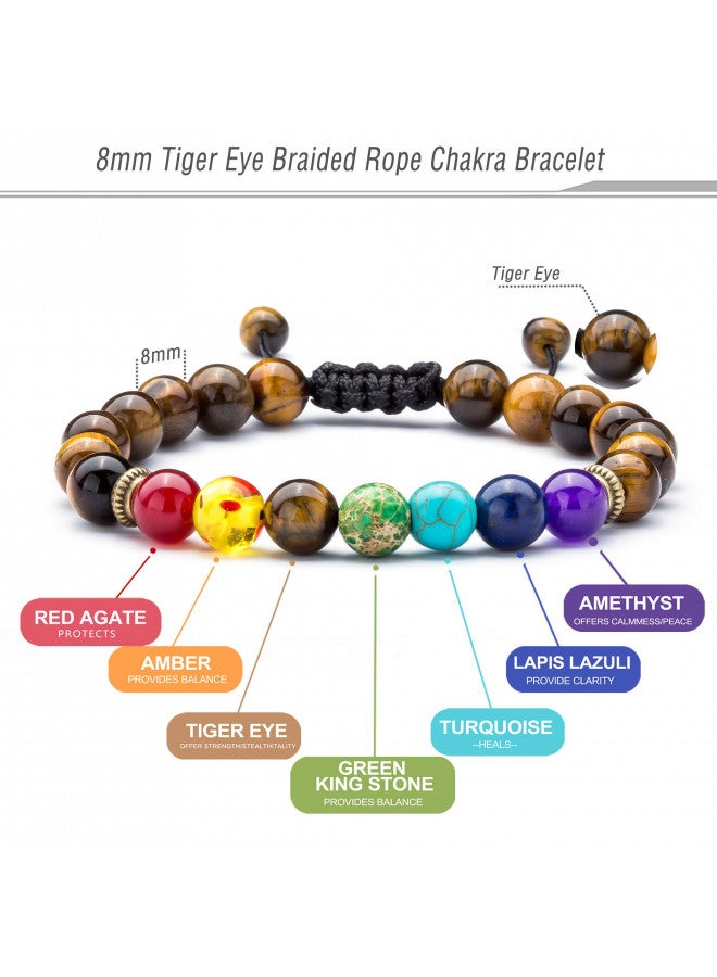 Hamoery Men Women 8mm Lava Rock Chakra Beads Bracelet Gifts Braided Rope Natural Stone Yoga Bracelet Bangle(Tiger Eye) - Image 1