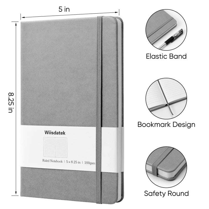 Wiisdatek Notebook Journal  Lined Hard Cover 100Gsm Premium Thick Paper With Inner Pocket For Writing Note Taking Office School 5""?8.25""(Grey) - Image 4