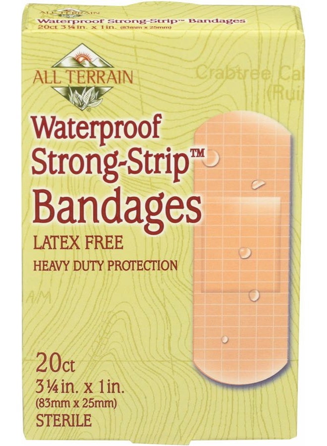 All Terrain Waterproof Strong Strip Bandages, 100% Sterile, Adhesive, Latex-Free, Non-Stick Pads, 1.0 x 3.25-Inch, 20 Ct - Image 1