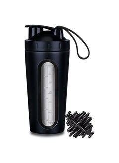 Protein shaker bottle, 28-ounce shaker bottles for protein and pre-workout blends, protein shaker cup with shaker ball, visible window, BPA-free leak-proof stainless steel shaker bottle (black)