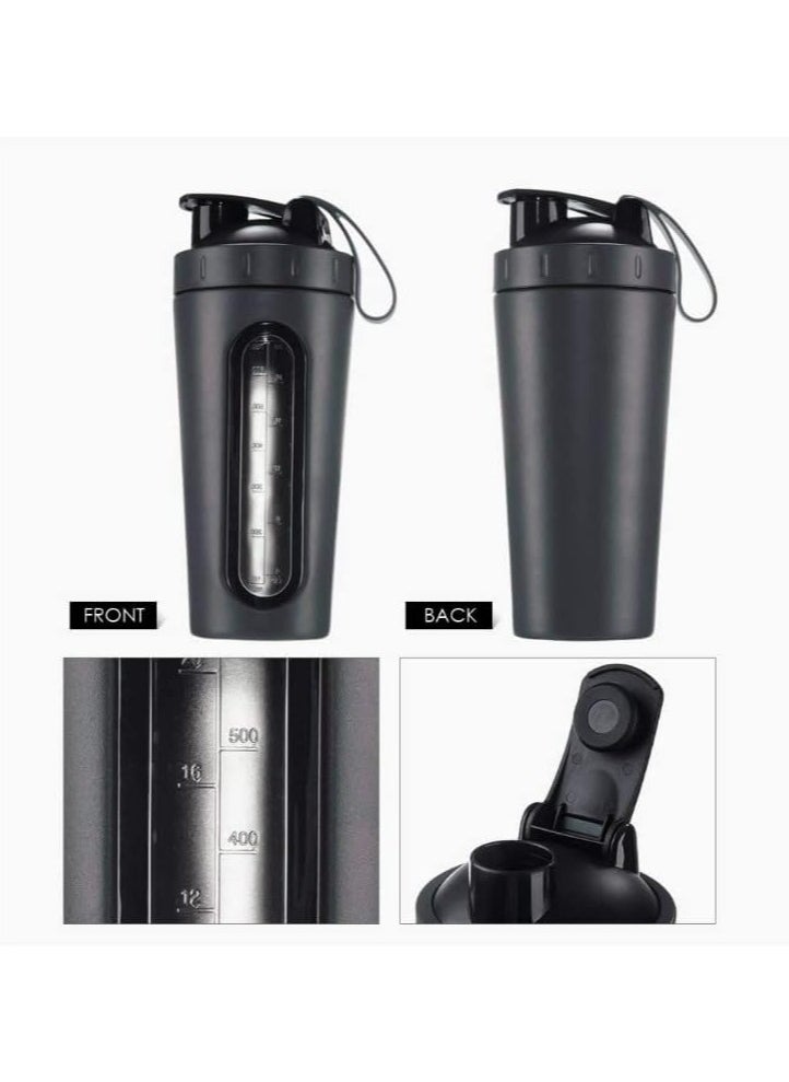 LumsAura - Protein shaker bottle, 28-ounce shaker bottles for protein and pre-workout blends, protein shaker cup with shaker ball, visible window, BPA-free leak-proof stainless steel shaker bottle (black) - Image 1