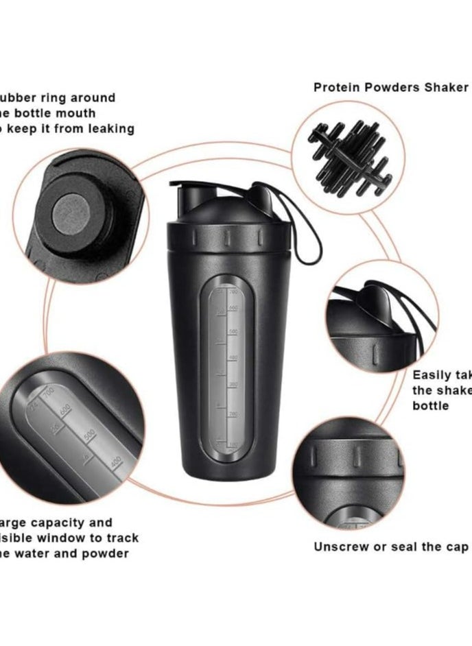 LumsAura - Protein shaker bottle, 28-ounce shaker bottles for protein and pre-workout blends, protein shaker cup with shaker ball, visible window, BPA-free leak-proof stainless steel shaker bottle (black) - Image 1