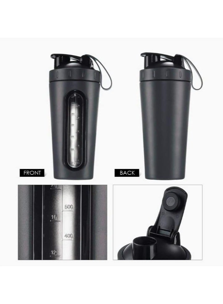 شابية زجاجة شاكر بروتين، زجاجات شاكر سعة 28 أونصة لخلطات البروتين وما قبل التمرين، كوب شاكر بروتين مع كرة شاكرة، نافذة مرئية، زجاجة شاكر من الفولاذ المقاوم للصدأ مانعة للتسرب وخالية من مادة BPA (أسود) - Image 3