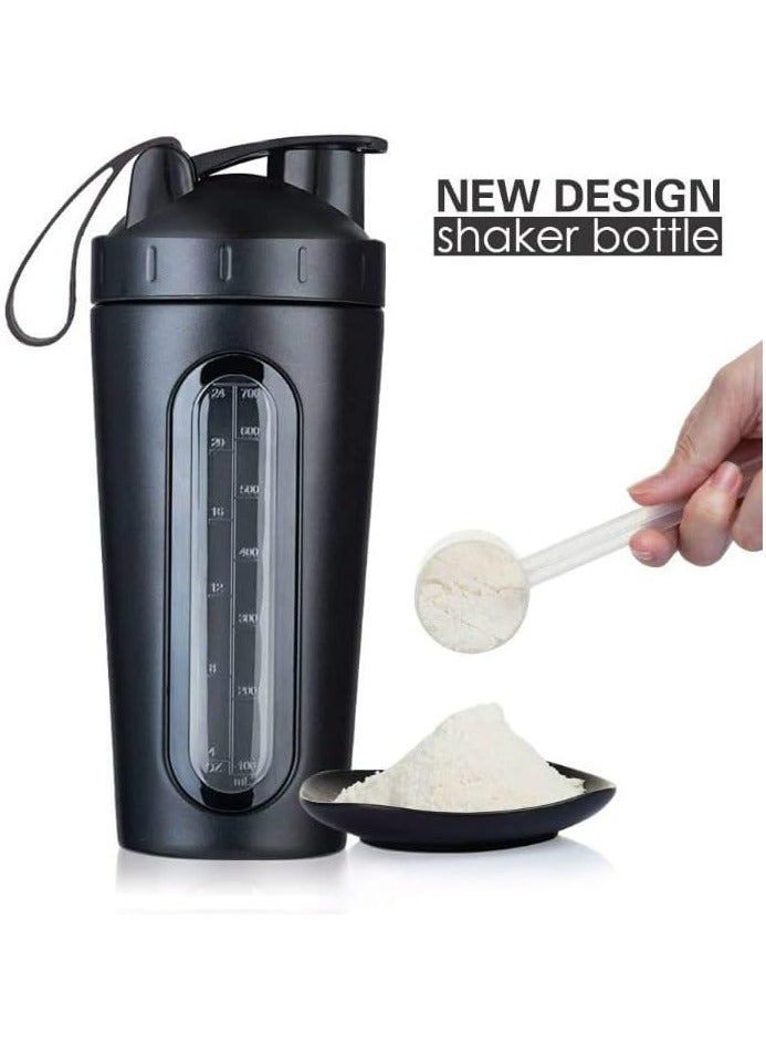 شابية زجاجة شاكر بروتين، زجاجات شاكر سعة 28 أونصة لخلطات البروتين وما قبل التمرين، كوب شاكر بروتين مع كرة شاكرة، نافذة مرئية، زجاجة شاكر من الفولاذ المقاوم للصدأ مانعة للتسرب وخالية من مادة BPA (أسود) - Image 1