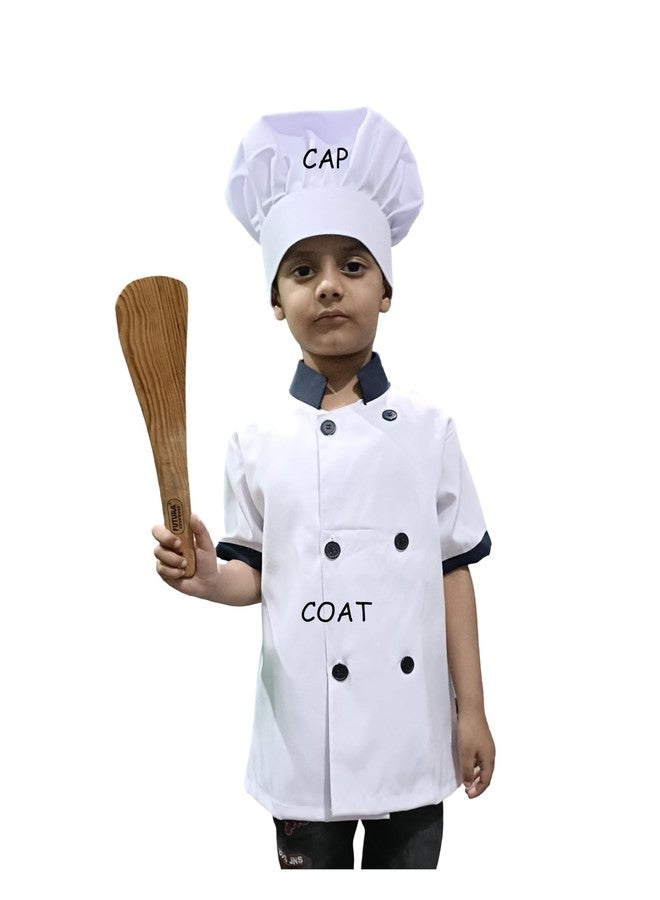 Fancy Design Hub Unisex White Chef Coat+Cap+Apron, for Kids, Boys, Girls [ School Prpgrams, Prentend Plays, Role Plays, Stage Shows] (4-5 Years, Chef Coat+ Cap) - Image 1
