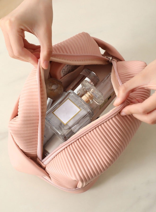 Cosmetic bag large capacity portable waterproof toiletry bag, Travel-Friendly Wide Open PU Leather Cosmetic Bag and Cake-Style Makeup Organizer/Storage Case for Women,Pink - Image 1