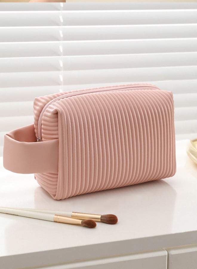 Cosmetic bag large capacity portable waterproof toiletry bag, Travel-Friendly Wide Open PU Leather Cosmetic Bag and Cake-Style Makeup Organizer/Storage Case for Women,Pink - Image 2