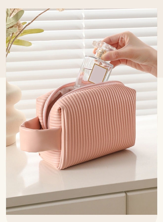 Cosmetic bag large capacity portable waterproof toiletry bag, Travel-Friendly Wide Open PU Leather Cosmetic Bag and Cake-Style Makeup Organizer/Storage Case for Women,Pink - Image 3