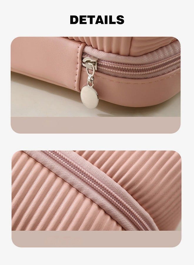 Cosmetic bag large capacity portable waterproof toiletry bag, Travel-Friendly Wide Open PU Leather Cosmetic Bag and Cake-Style Makeup Organizer/Storage Case for Women,Pink - Image 5