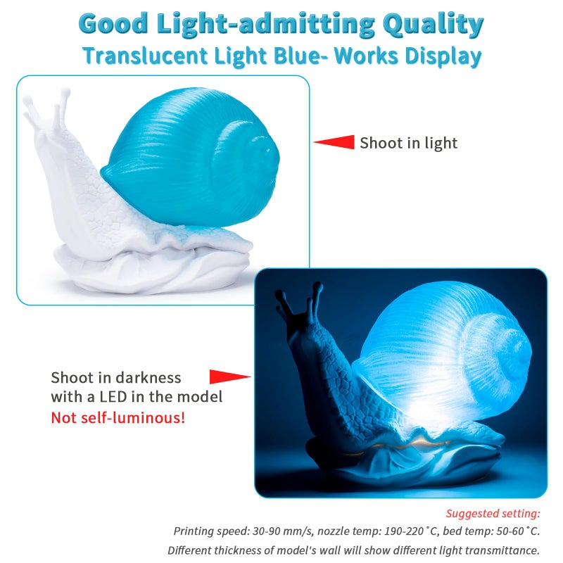 ZIRO 3D Printing Filament, Translucent PLA Series, 1.75mm PLA Filament Material, Dimensional Accuracy +/- 0.03mm, 2.2lbs Spool, 3D Printing Material Fit Most FDM Printers, Translucent Light Blue - Image 2