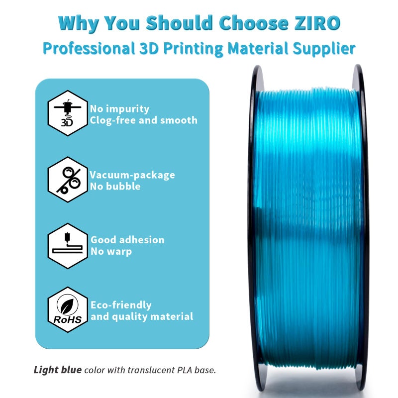 ZIRO 3D Printing Filament, Translucent PLA Series, 1.75mm PLA Filament Material, Dimensional Accuracy +/- 0.03mm, 2.2lbs Spool, 3D Printing Material Fit Most FDM Printers, Translucent Light Blue - Image 3