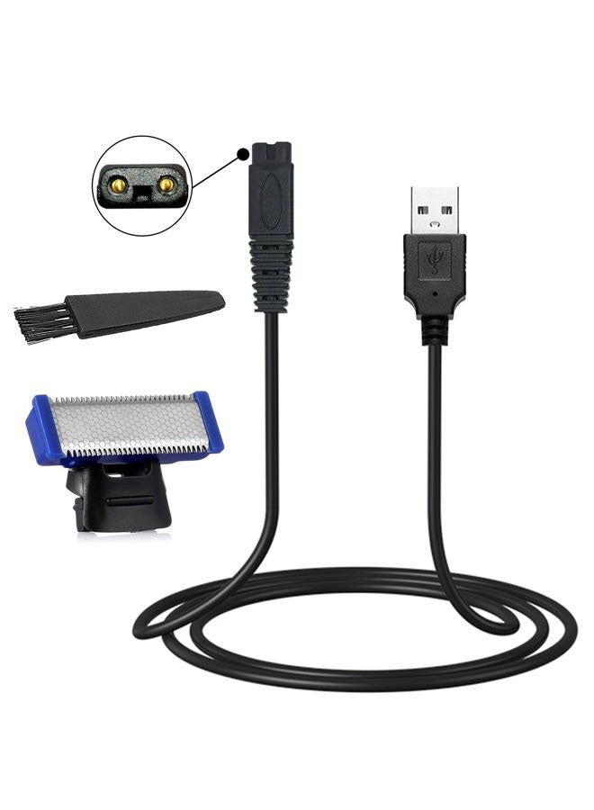 LinMei شاحن ماكينة الحلاقة USB ورؤوس بديلة متوافقة مع ماكينة الحلاقة الكهربائية Microtouch Solo للرجال (1 شفرة حلاقة و 1 كابل شاحن USB و 1 فرشاة تنظيف) - Image 1
