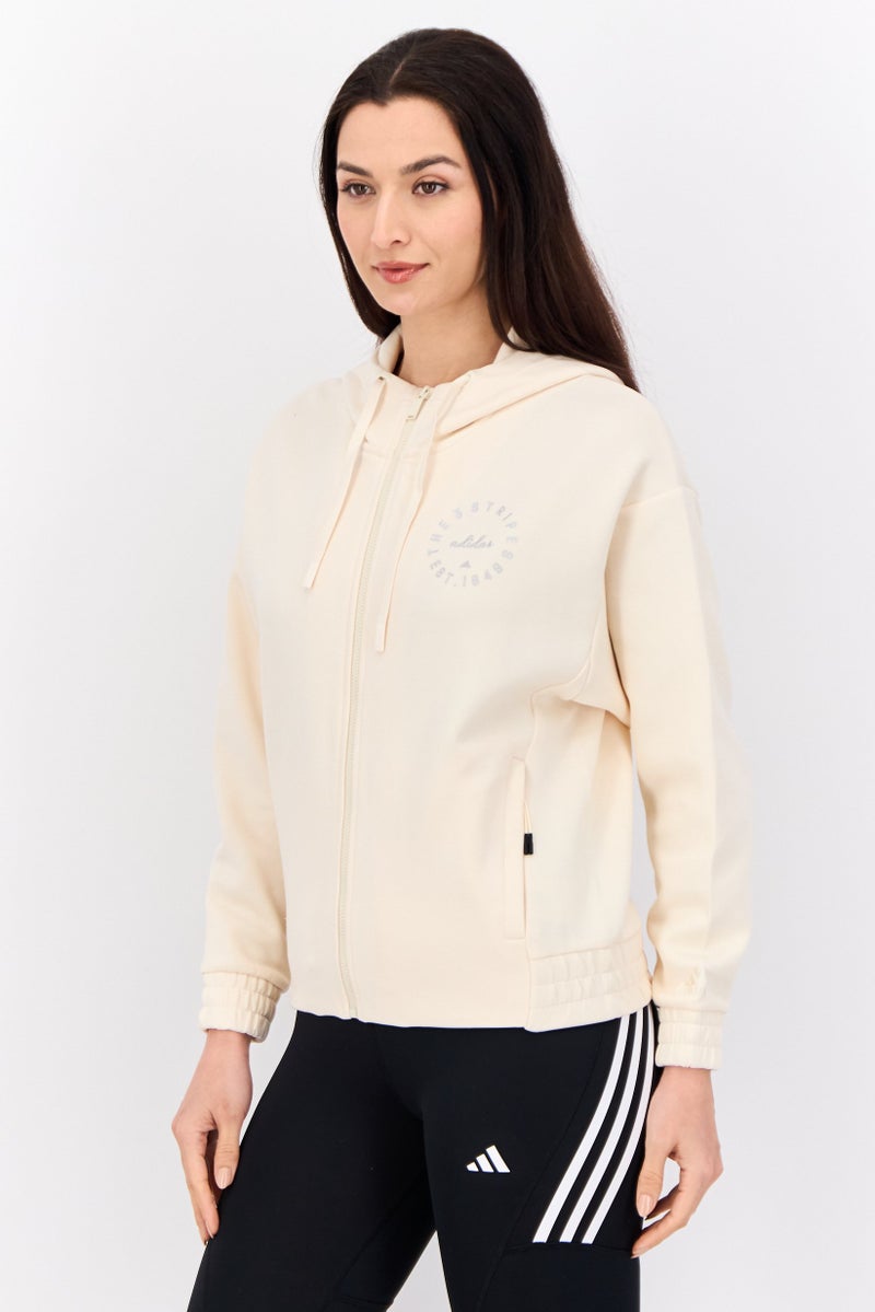 Adidas Women Sportswear Fit Long Sleeves Outdoor Sweatshirt, Beige - Image 2