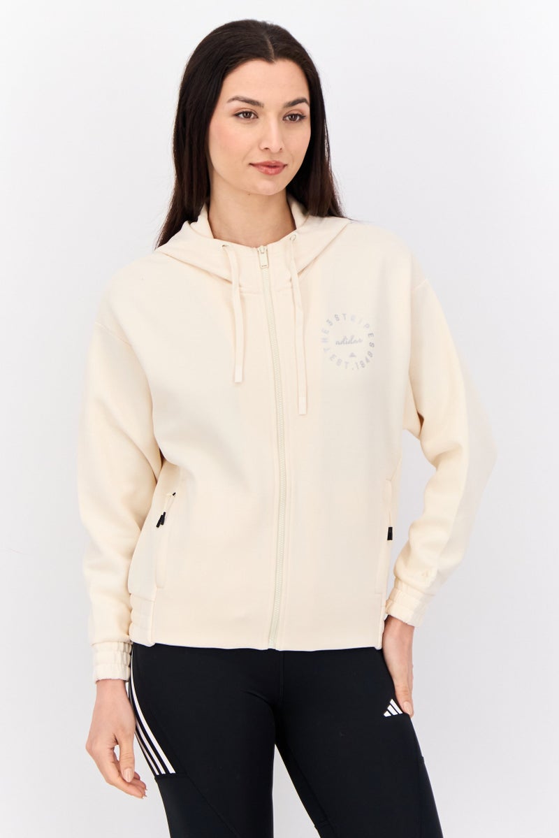 Adidas Women Sportswear Fit Long Sleeves Outdoor Sweatshirt, Beige - Image 1