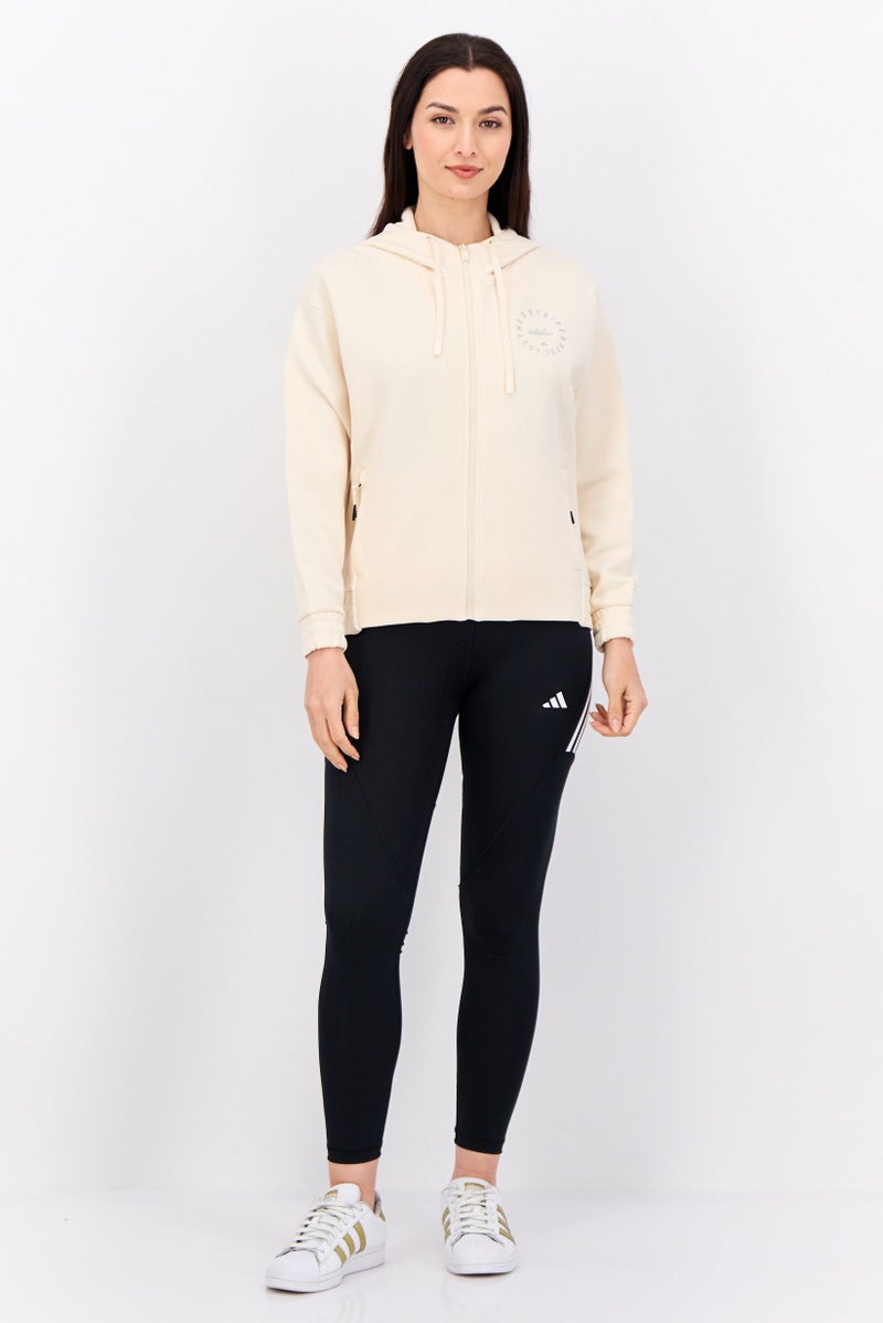 Adidas Women Sportswear Fit Long Sleeves Outdoor Sweatshirt, Beige - Image 4