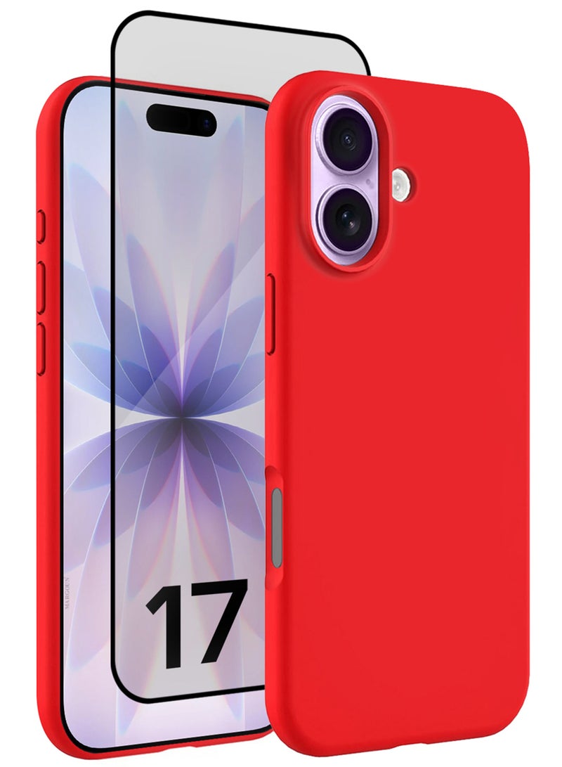 CATANES 2 Packs Silicone Protective Phone Case for iPhone 17 - Soft Anti-Scratch Microfiber Lining Ultra Slim Drop Protection Phone Cover with 3D Screen Protector - Red - Image 1