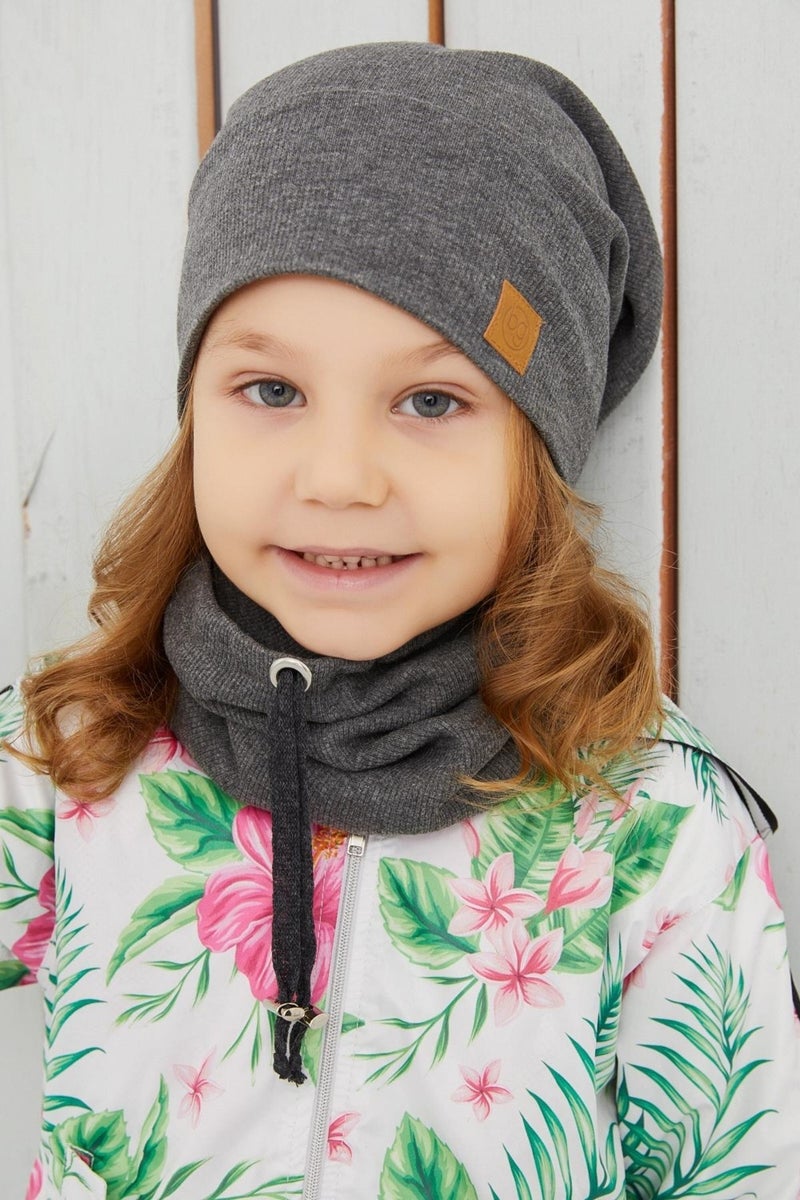 Babygiz Girl's Smoked String Hat Beanie Neck Collar Set Cotton Camisole  - Image 1