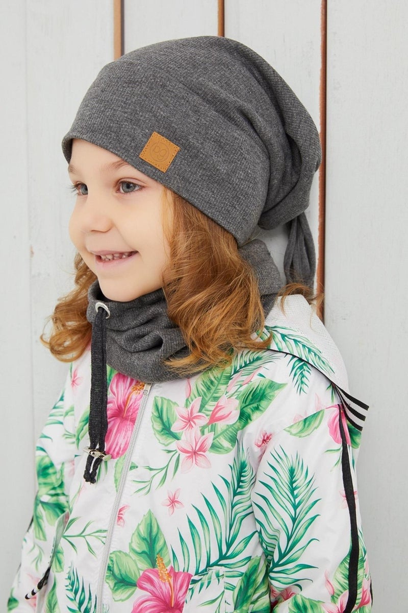 Babygiz Girl's Smoked String Hat Beanie Neck Collar Set Cotton Camisole  - Image 3