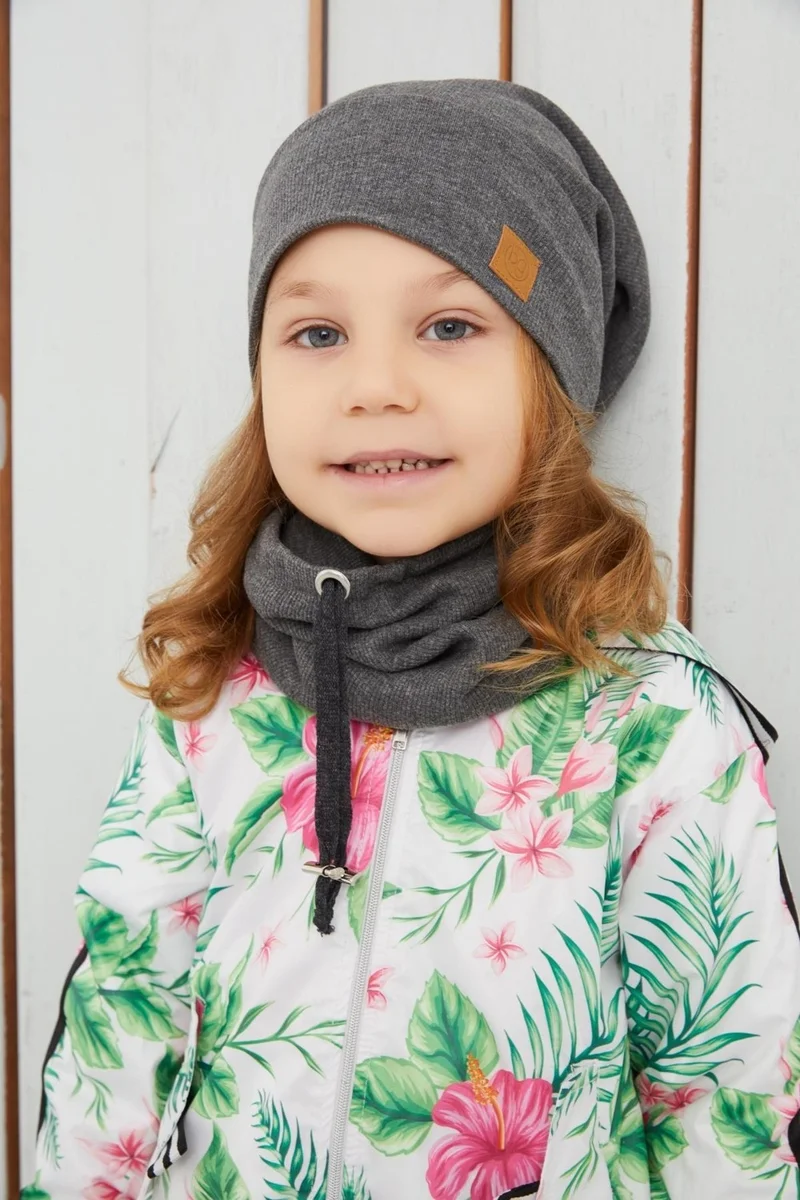 Babygiz Girl's Smoked String Hat Beanie Neck Collar Set Cotton Camisole