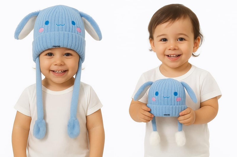 CHACKO Bunny Cap with Moving Ears for Kids (1–10 Yrs) | Plush Wool Winter Hat | Cute Girls Headwear & Funny Cap - Image 1